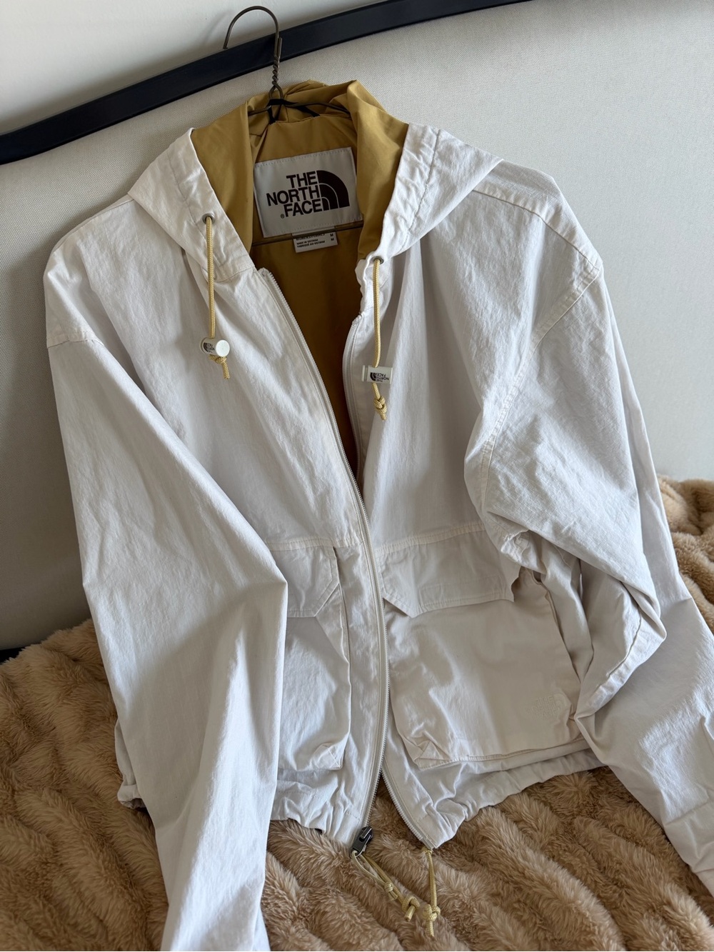 The North Face Women's White Hooded Utility Jacket with Mustard Lining